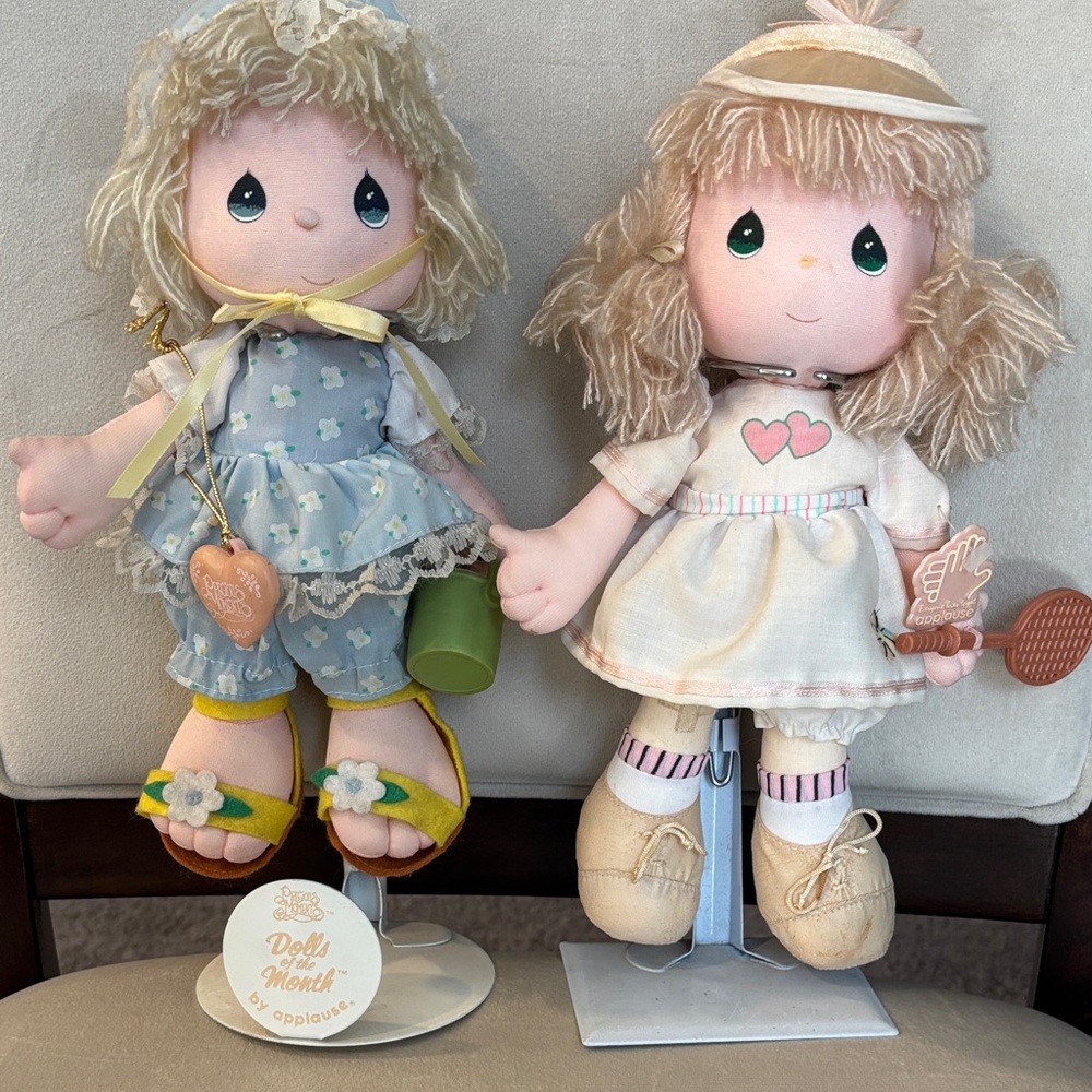 Vintage Adorable Precious Moments Dolls with Heart Details and Floral dresses